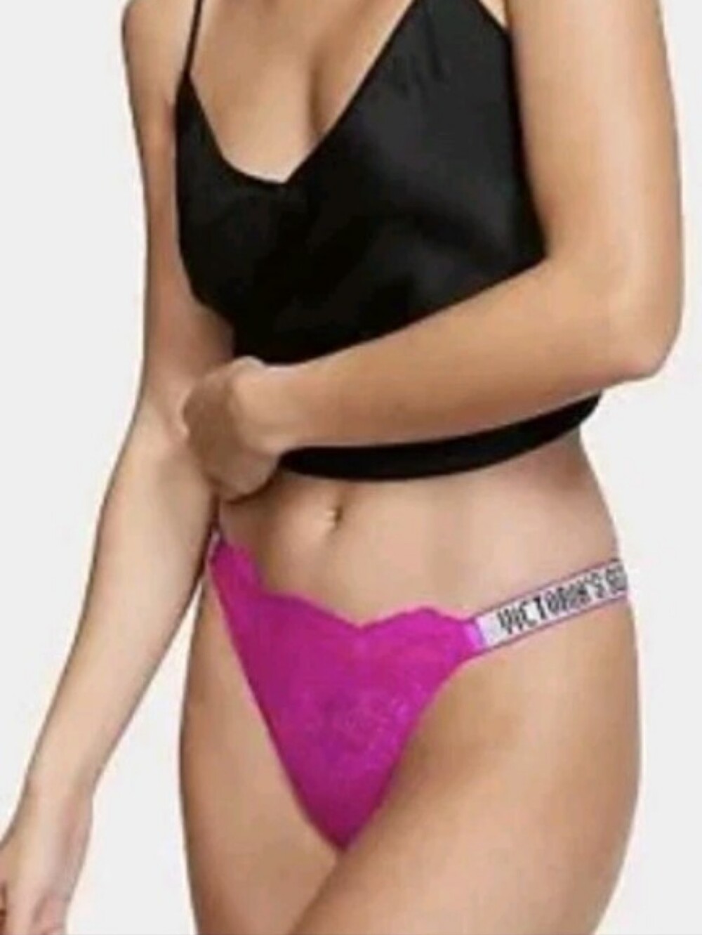 Victoria's Secret- Shine Strap Bling & Lace Thong Panty (Very Fushcia 💗)-M